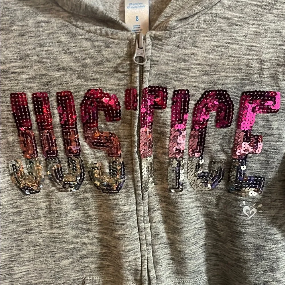Justice Heather Gray Sequin Kids Zipup Hoodie